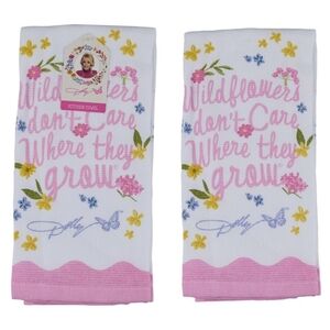 Dolly Parton Floral Towels 'Wild Flowers Don't Care Where They Grow' Pink White